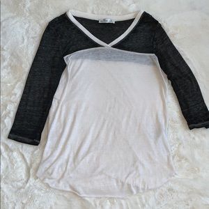Hollister-3/4 Sleeved Black & White Cotton Top